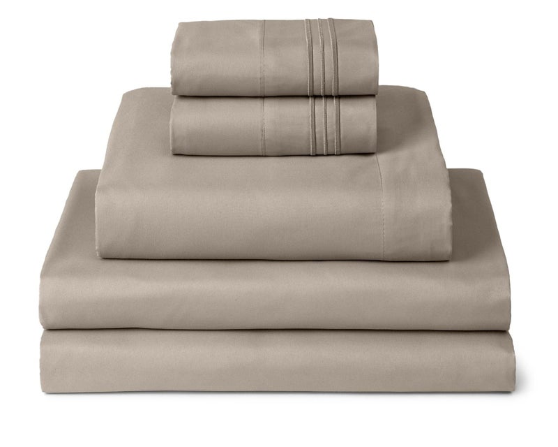Mellanni Split King Sheets Set - 5 PC Iconic Collection Bedding - Hotel Luxury, Extra Soft, Cooling Bed Sheets - Wrinkle, Fade, Stain Resistant (Split King, Tan) - Image 1